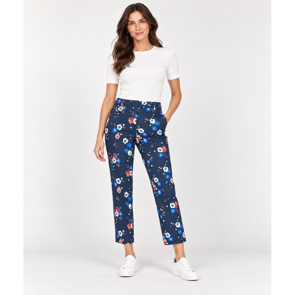Tory Burch Pants Women's 2 Sport Navy Blue Floral Preppy Tech Twill Golf